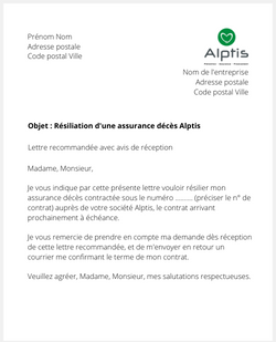 la lettre pour resilier une assurance alptis