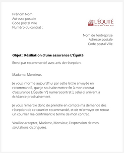 la lettre pour resilier une assurance lequite