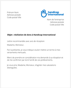 lettre resiliation dons handicap international