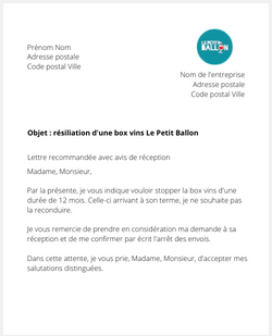 la lettre pour resilier la box vins le petit ballon