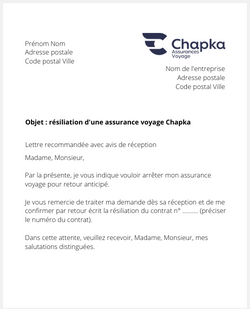 la lettre pour resilier une assurance voyage chapka