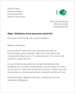 la lettre pour resilier une mutuelle eca