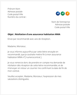 la lettre pour resilier une assurance logement mma