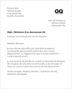 la lettre pour resilier un abonnement gq