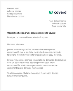 la lettre pour resilier une assurance mobile coverd