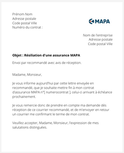 la lettre pour resilier une assurance mapa