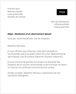 la lettre pour resilier un abonnement de sport episod