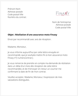 la lettre pour resilier une assurance moto finaxy