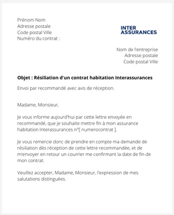 la lettre pour resilier une assurance logement interassurances