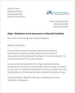 la lettre pour resilier une complementaire sante la mutuelle familiale