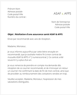 la lettre pour resilier une mutuelle asaf afps