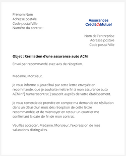 lettre resiliation assurance auto acm