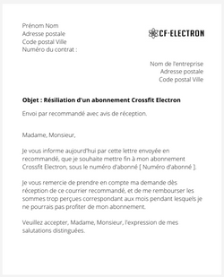 la lettre pour resilier un abonnement crossfit electron