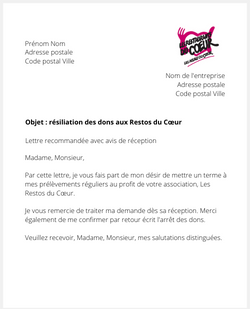 lettre resiliation restos du coeur