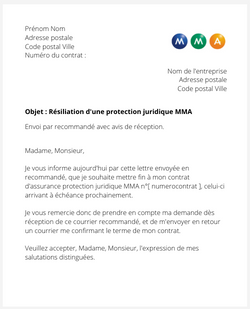 la lettre pour resilier une protection juridique mma