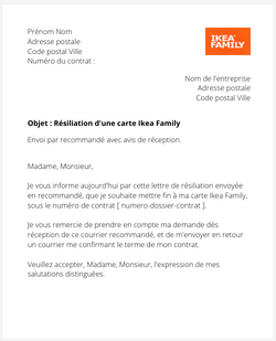 la lettre pour resilier une carte ikea family