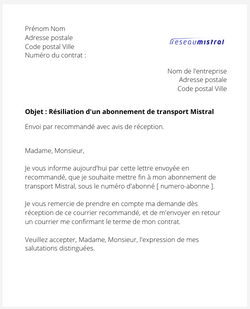 la lettre pour resilier un abonnement reseau mistral