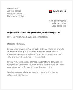 la lettre pour resilier une protection juridique sogessur