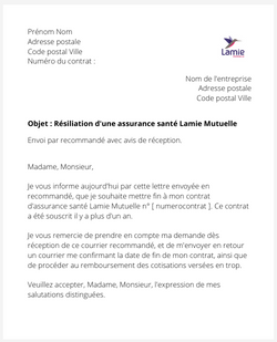 la lettre pour resilier une complementaire sante lamie mutuelle