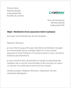 Résiliation d'un contrat Cyclassur