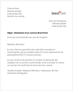 la lettre pour resilier un abonnement de parking