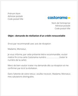 la lettre pour resilier une carte castorama