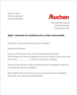 la lettre pour resilier une carte auchan oney