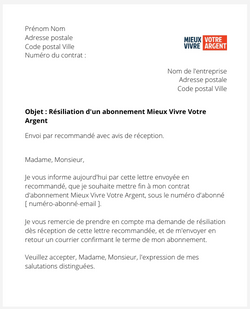 la lettre pour resilier un abonnement mieux vivre votre argent