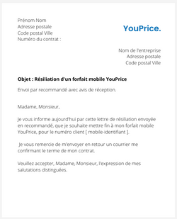 la lettre pour resilier un forfait mobile youprice