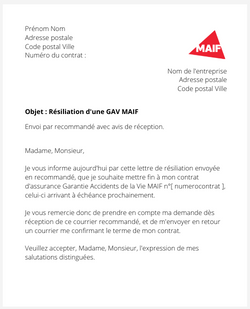 la lettre pour resilier une gav maif