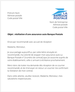 lettre resiliation assurance auto banque postale