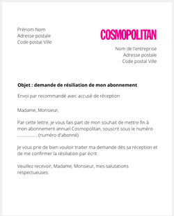 la lettre pour resilier un abonnement cosmopolitan