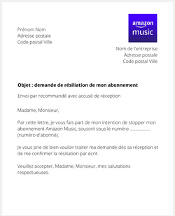 la lettre pour resilier un abonnement amazon music