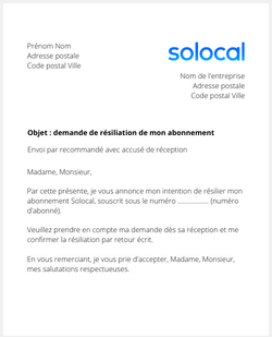 la lettre pour resilier un abonnement solocal