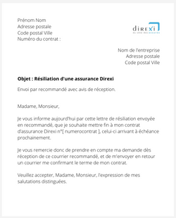 la lettre pour resilier une assurance direxi