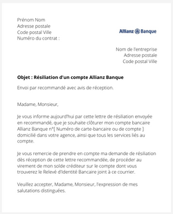 la lettre pour resilier un compte allianz