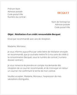 la lettre pour resilier une carte becquet