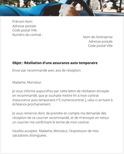 lettre resiliation contrat auto temporaire