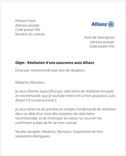 lettre resiliation contrat auto allianz