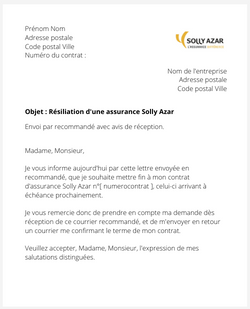 la lettre pour resilier une assurance solly azar