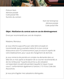 lettre resiliation assurance auto demenagement