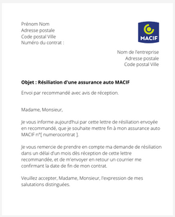 lettre resiliation assurance auto macif