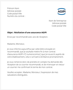 la lettre pour resilier une assurance agipi