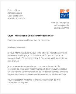 la lettre pour resilier une mutuelle gmf