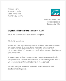 la lettre pour resilier une assurance maaf