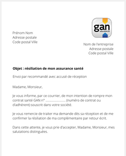 la lettre pour resilier une mutuelle gan