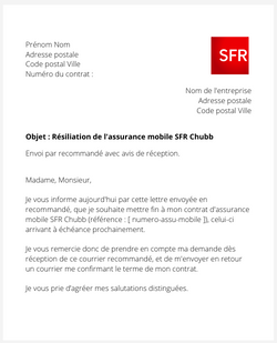 la lettre pour resilier une assurance mobile sfr chubb