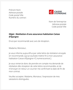 la lettre pour resilier une assurance habitation caisse depargne