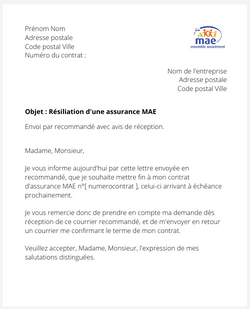 la lettre pour resilier une assurance mae