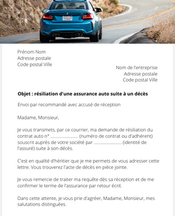 lettre resiliation assurance voiture deces